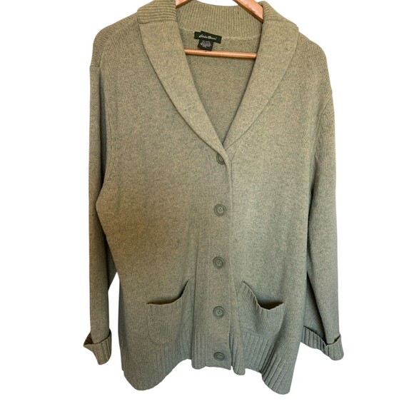 Eddie Bauer Woman's XXL Green Wool Blend Button Down Collared Sweater Cardigan - Picture 1 of 13